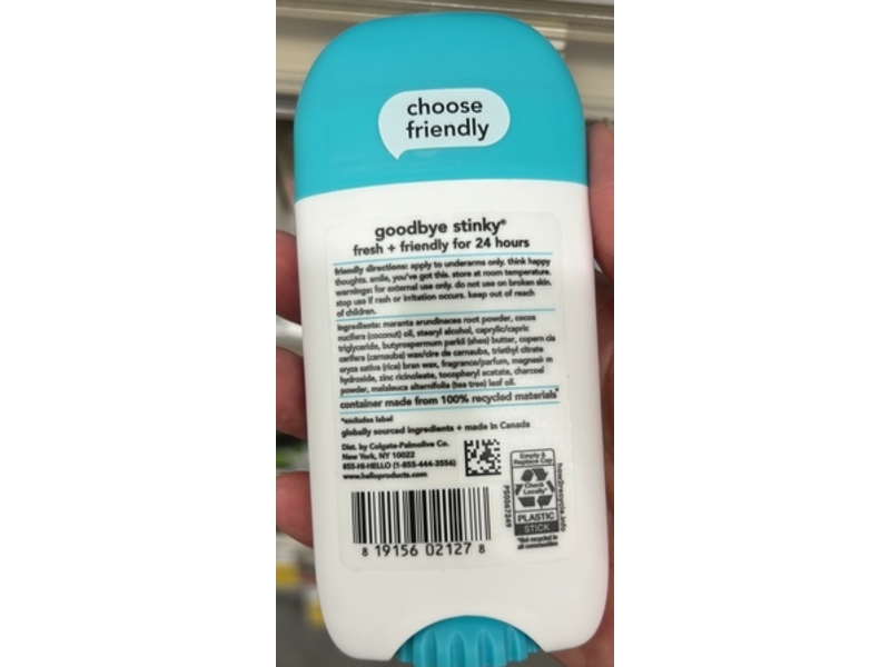 Hello 24H Deodorant, Clean + Fresh, 2.6 oz/73 g