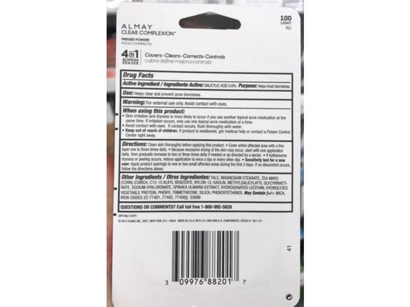 Almay Clear Complexion Pressed Powder, 100 Light, 0.28 oz/8 g