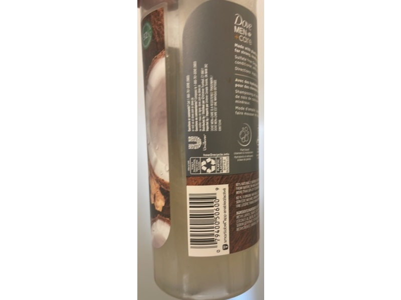 Dove Men + Care 2-in-1 Hydration Shampoo + Conditioner, Ginger & Coconut Oil, 17.5 fl oz/517 mL