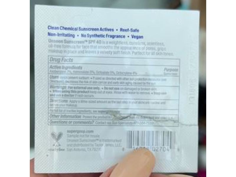 Supergoop! Unseen Sunscreen, SPF 40 PA+++, 0.05 fl oz/1.5 mL