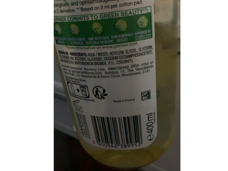 Garnier Skin Active Micellar Vitamin C Cleansing Water, 400 mL