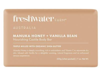 Freshwater Farm Nourishing Castile Body Bar, Manuka Honey + Vanilla Bean, 7 oz/200 g, Pack Of 8