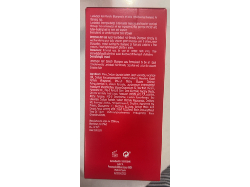 Isdin Lambdapil Hair Density Shampoo, 6.7 fl oz/200 mL