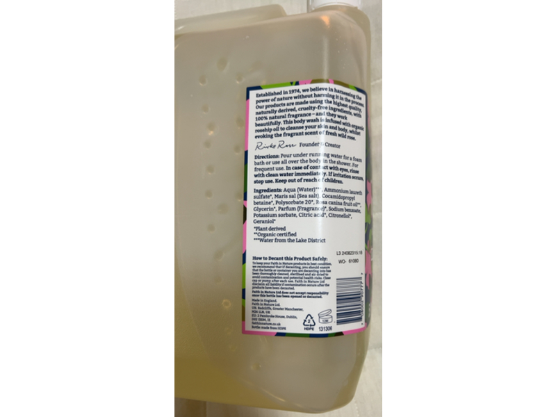 Faith In Nature Body Wash, Wild Rose, 169 fl oz/5 L