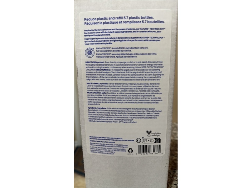 Attitude Nature+ Technology Dishwashing Liquid, Pink Grapefruit, 135.2 fl oz/4 L