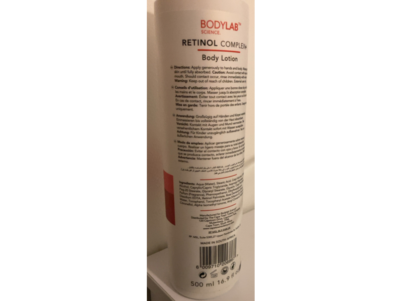 Bodylab Science Retinol Complex + Body Lotion, Wild Rose Scent, 16.9 fl oz/500 mL