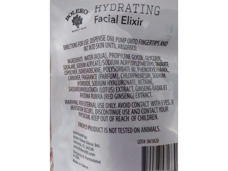Bolero Beverly Hills Hydrating Facial Elixir, Lotus + Red Ginseng, 1.7 fl oz/50.2 ml