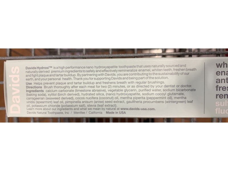 Davids Hydroxi Whitening + Enamel Health Toothpaste, Natural Peppermint, 4 oz/113 g