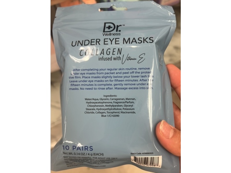 Dr.Wellness Under Eye Masks, Collagen & Vitamin E, 0.14 oz/4 g, 10 Pairs