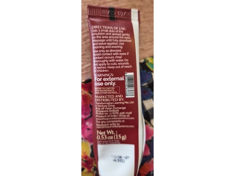 The Ayurveda Experience Rufolia Pro Eye Contour Cream, Rubia Cordifolia & Niacinamide, 0.53 oz/15 g