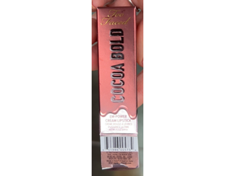 Too Faced Cocoa Bold Em-Power Cream Lipstick, Chocolate Strawberry, 3.3 g
