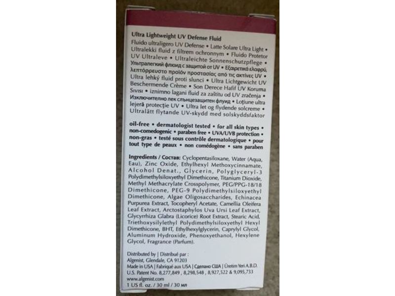 Algenist Ultra Lightweight UV Defense Fluid, SPF 50 Pa++, 1 fl oz/30 mL