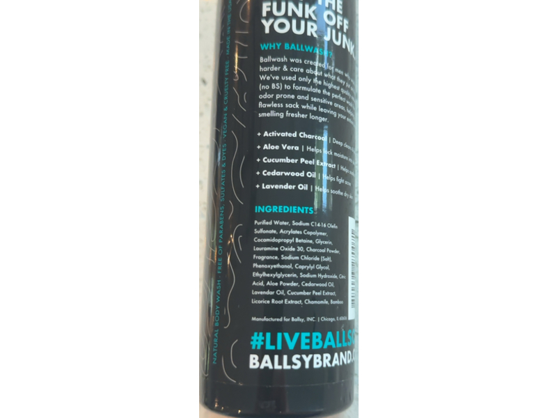 Ballsy Ballwash Bodywash, Activated Charcoal, 80 fl oz/237 mL