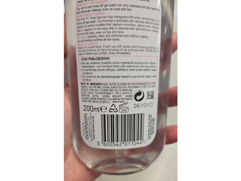 Garnier SkinActive Micellar Cleansing Gel Wash, 200 mL