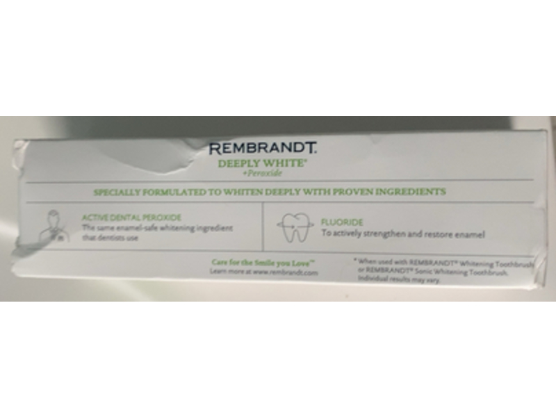 Rembrandt Anticavity With Peroxide Fluoride Toothpaste, Peppermint, 3.5 oz/99.2 g