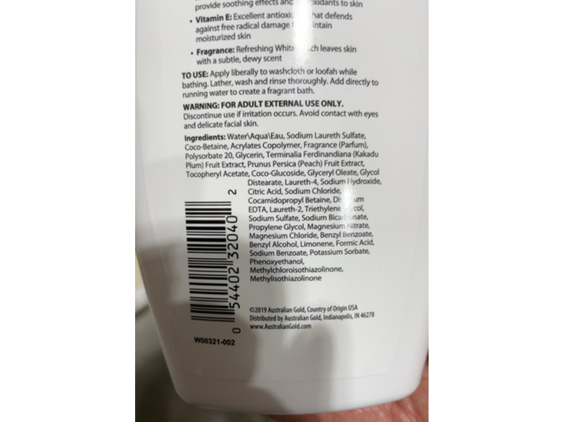 Australian Gold Body Wash, White Peach, 16.5 fl oz/487 mL