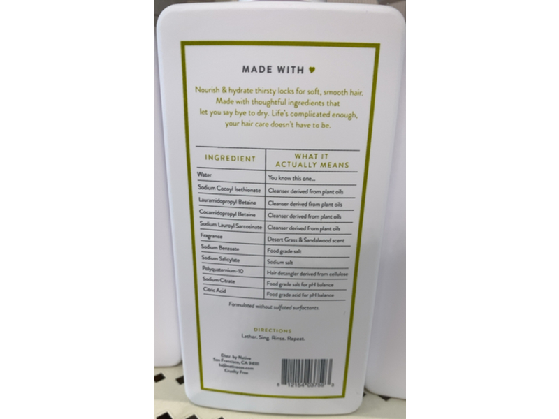 Native Moisturizing Shampoo, Desert Grass & Sandalwood, 16.5 fl oz/487 mL