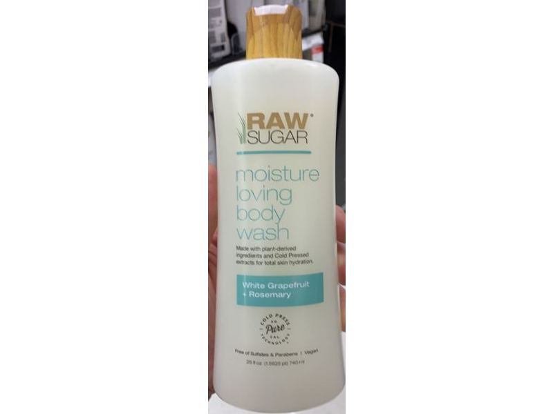 Raw Sugar Moisture Loving Body Wash, White Grapefruit + Rosemary, 25 fl oz/740 mL
