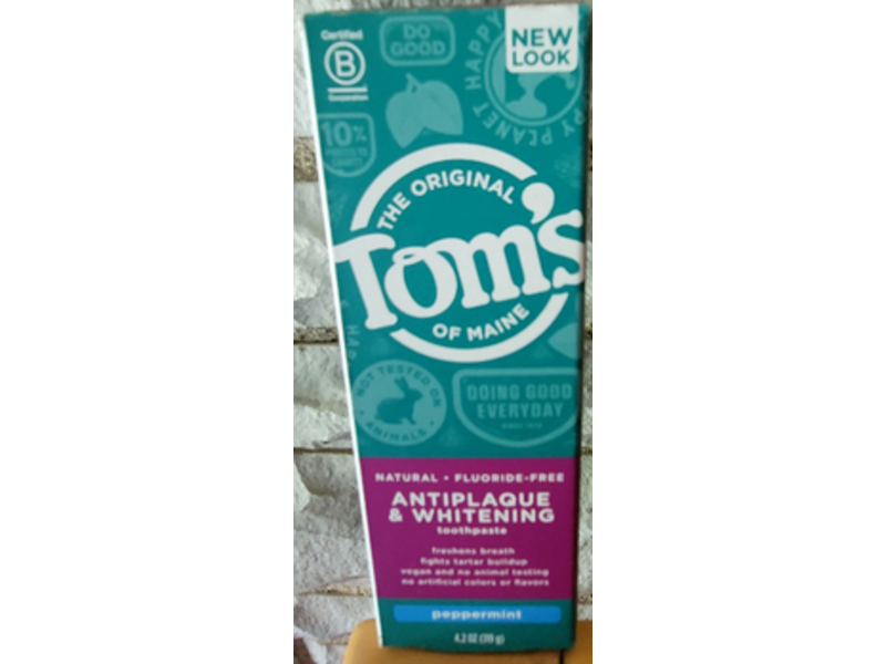 Tom's Of Maine Antiplaque & Whitening Toothpaste, Peppermint, 4.2 oz/119 g, Pack Of 3