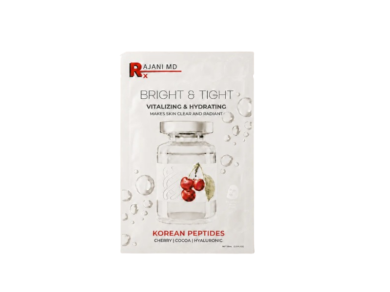 Rajani MD Bright & Tight Vitalizing & Hydrating Korean Peptides Sheet Mask, Cherry, Cocoa & Hyaluronic, 1.01 fl oz/30 mL