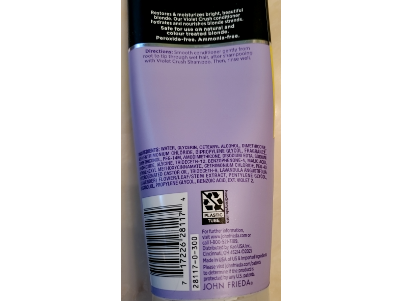 John Frieda Violet Crush Blonde Purple Conditioner, Crushed Violet Pigment, 10 fl oz/295 mL