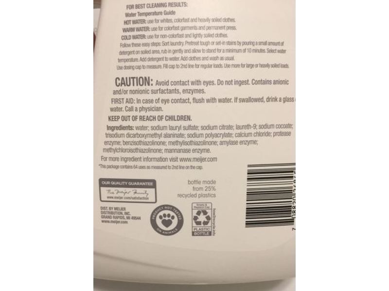 True Goodness by Meijer Laundry Detergent, Free & Sensitive, 64 Loads, 100 fl oz (2.95 L)