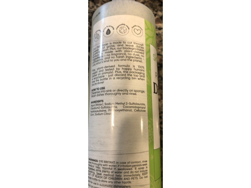 Sky Organics Plant Based Dish Soap, Unscented, 15 fl oz/473 mL