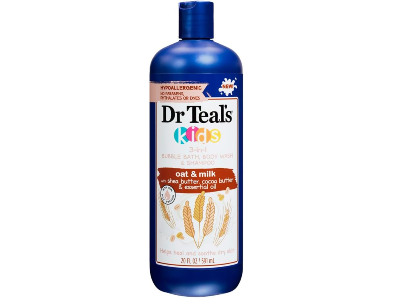 Dr. Teal's 3-In-1 Bubble Bath, Body Wash, & Shampoo, Oat & Milk, 20 fl oz/591 mL