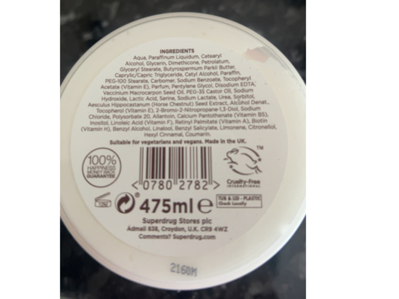 Superdrug Intense All Over Body Cream, Vitamin E, 475 mL