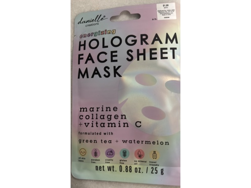 Danielle Creations Hologram Face Mask, Energizing, Green Tea + Watermelon, 0.88 oz/25 g