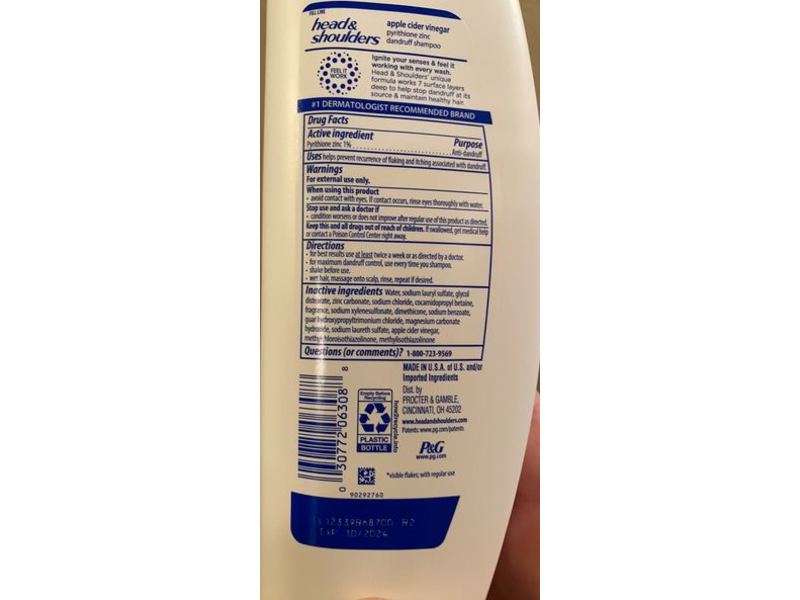 Head & Shoulders Daily Shampoo, Apple Cider Vinegar, 12.5 fl oz/370 mL