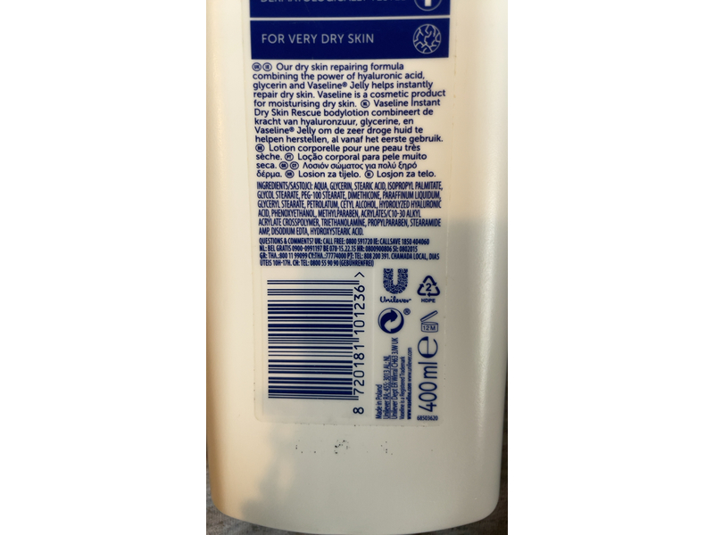 Vaseline Instant Rescue Dry Skin Body Lotion, 400 mL