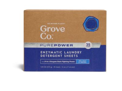 Grove Co Purepower Enzymatic Laundry Detergent Sheets, Sea Salt & Indigo, 35 Loads, 5.55 oz/157.3 g, 35 Count
