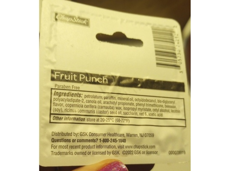 ChapStick Lip Balm, Fruit Punch, 0.15 oz/4 g