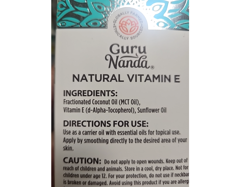 Guru Nanda Natural Vitamin E Oil, 2 fl oz/59 mL