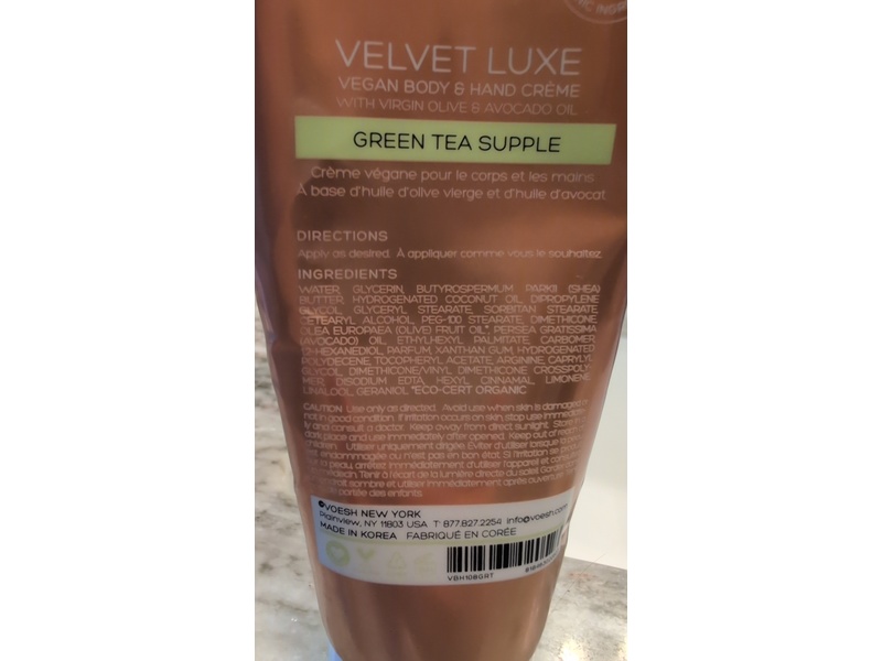 Voesh Velvet Luxe Body & Hand Cream, Green Tea Supple, 8.5 oz/241 g
