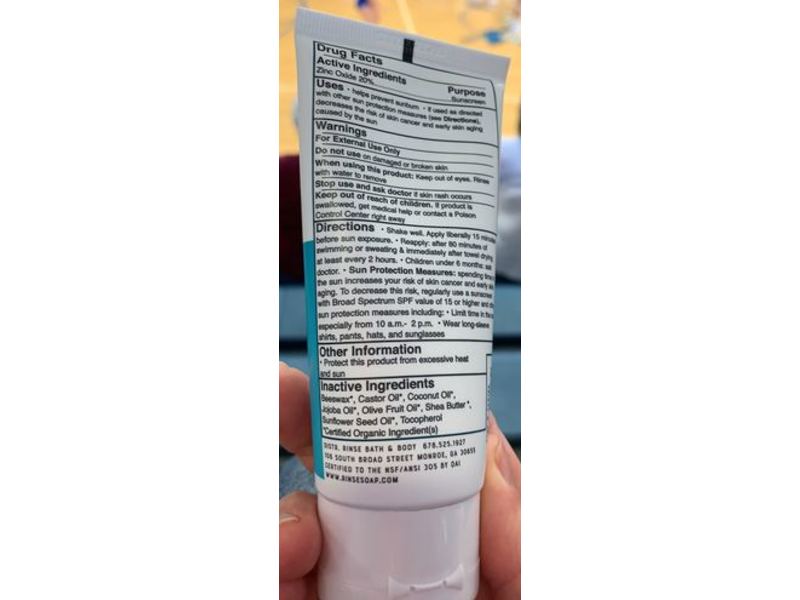 RInse Bath & Body Co 100% Natural Sunscreen, SPF 30, Unscented, 3 fl oz/89 mL