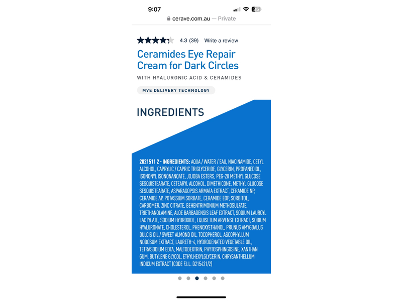 CeraVe Eye Repair Cream, Ceramides & Hyaluronic Acid, 0.5 fl oz/14 mL