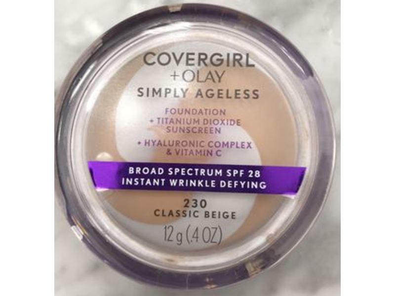 Covergirl + Olay Simply Ageless Instant Wrinkle Defying Foundation, SPF 28, 230 Classic Beige, 0.4 oz/12 g