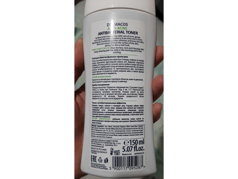 Farmona Dermacos Anti Acne Antibacterial Toner, 5.07 fl oz/150 mL