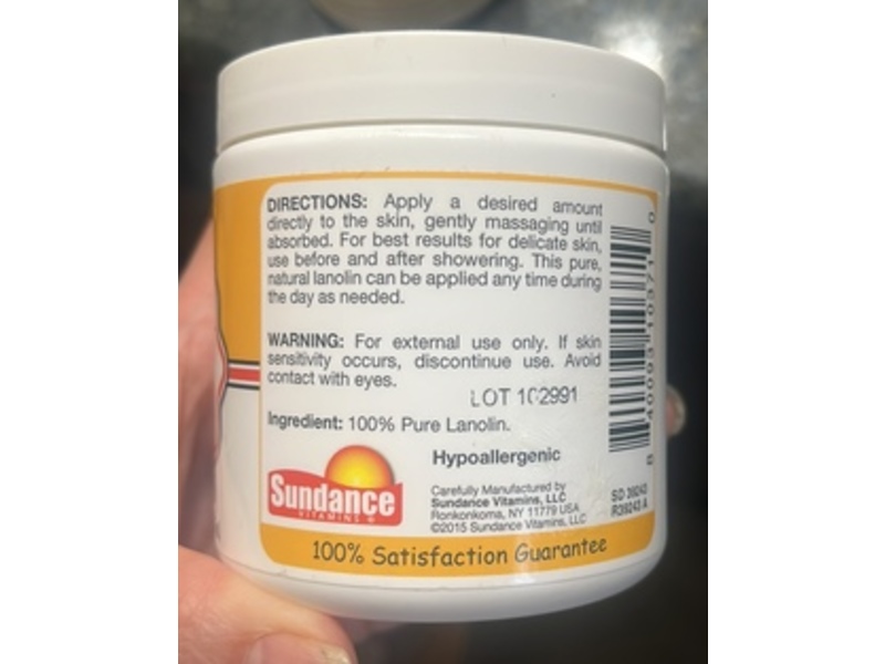 Sundance Vitamins Moisturizing & Soothing Lanolin Cream, 7 fl oz/207 mL
