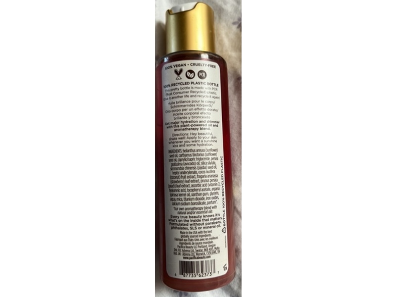 Pacifica Body Oil Shimmer, Strawberry Peach, 4 fl oz/118 mL