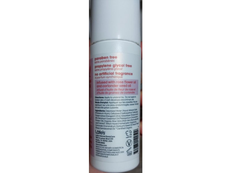 Lafe's Natural Roll-On Natural Deodorant, Rose + Coriander, No Aluminum, 3 fl oz/88 mL