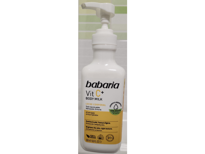 Babaria Vit C+ Body Milk, Leche Corporal, 16.9 fl oz/500 mL