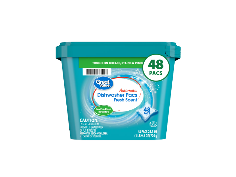 Great Value Automatic Dishwasher Pacs, Fresh Scent, 25.3 oz/720 g, 48 Count