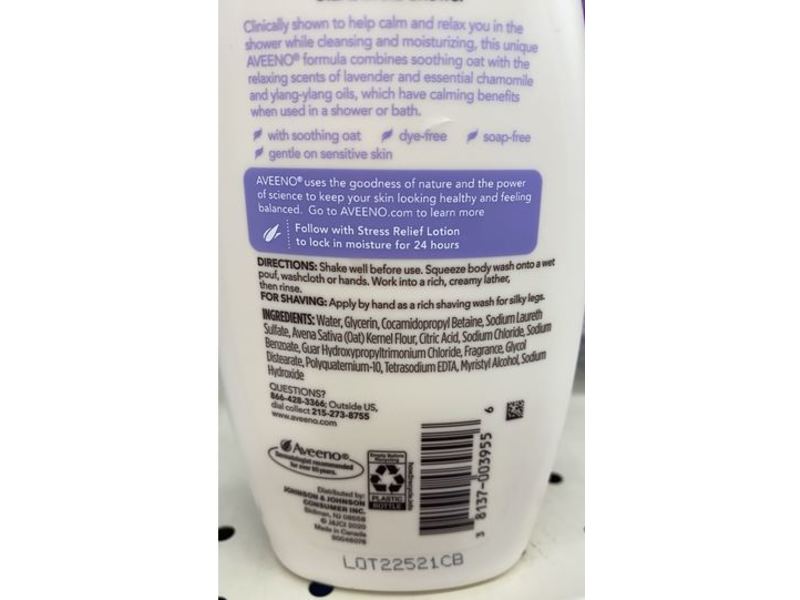 Aveeno Stress Relief Gently Cleanser Body Wash, Lavender Scent, 12 fl oz/354 mL