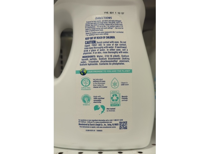 Arm & Hammer Deep Clean Liquid Laundry Detergent, Free & Clear, 50 Loads, 75 fl oz/2.21 L