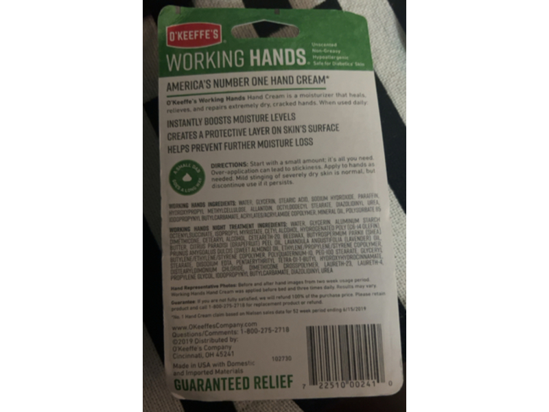 O'Keeffe's Working Hands Hand Cream + Night Treatment, 2.7 oz/76 g
