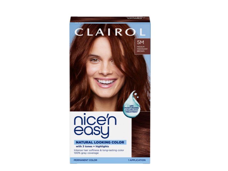 Clairol Nice'n Easy 3 Tones+Highlights Permanent Hair Color, 5M Medium Mahogany Brown, 1 Application
