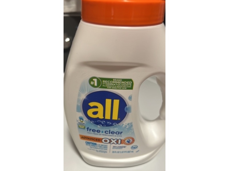 All Liquid Detergent, Free & Clear, 20 Loads, 30 fl oz/887 mL